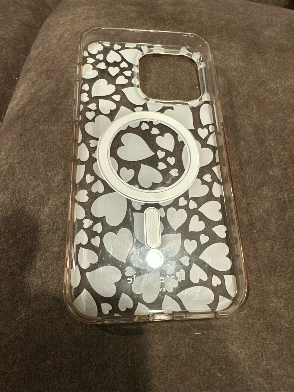 kate spade Clear Phone Case with White Heart Print and MagSafe Ring